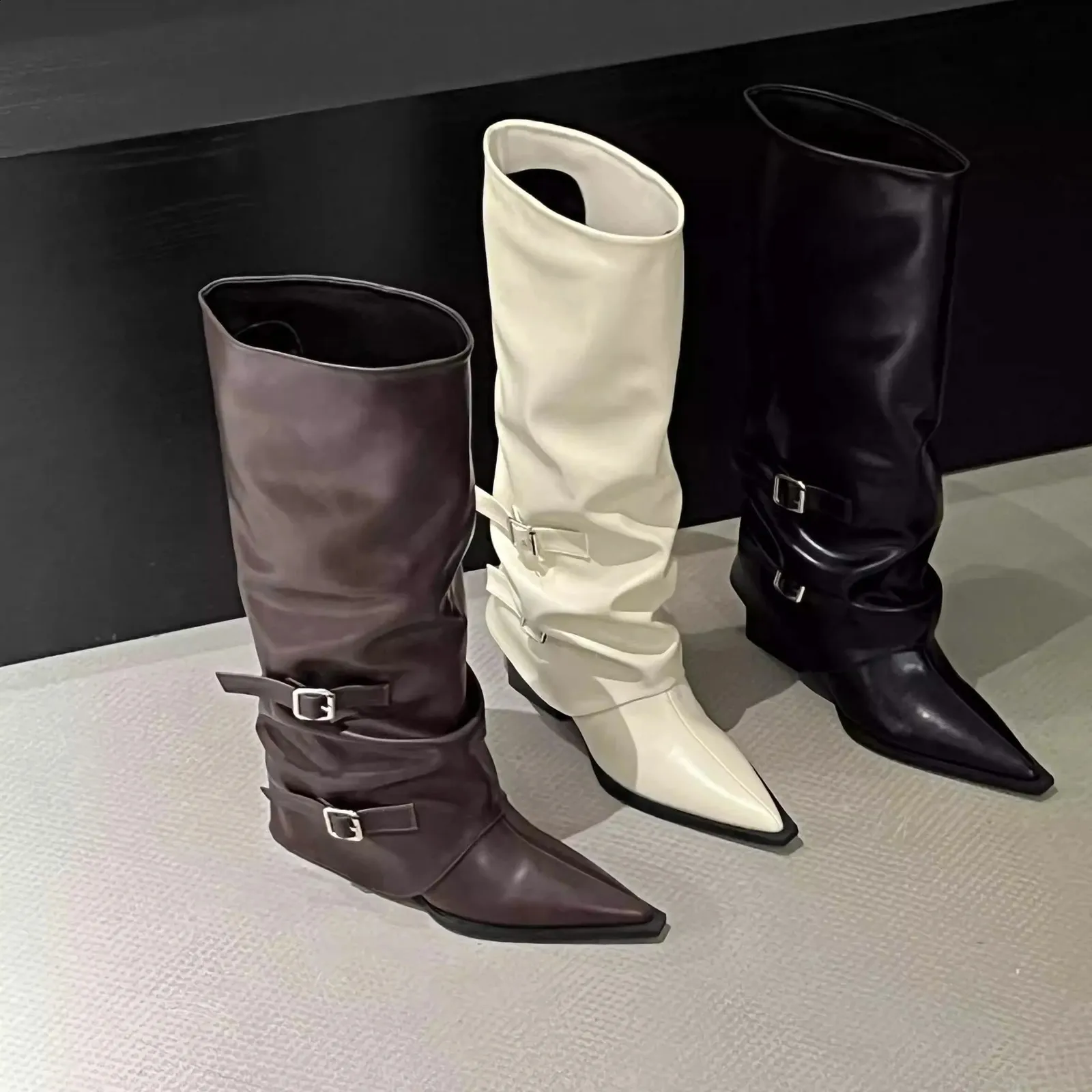 Damen Langschaftstiefel Mit Pfennigabsatz Im Gothic Stil Sexy_voghion.com