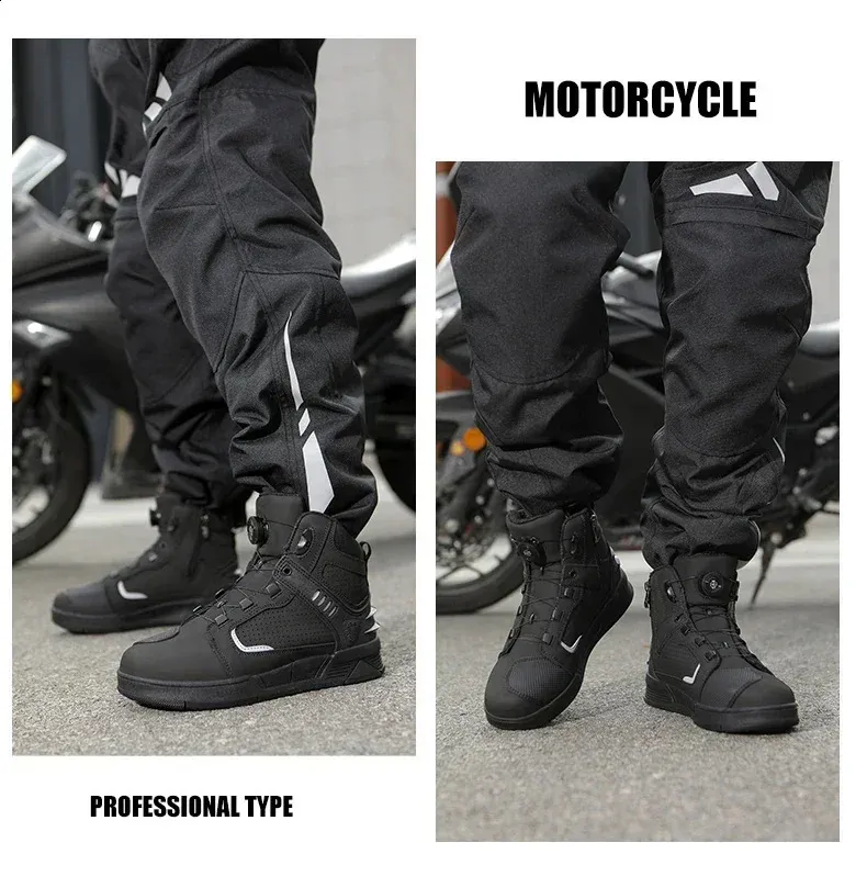 Motorcycle Riding Shoes For Men Black Protective Boots All Season_voghion.com