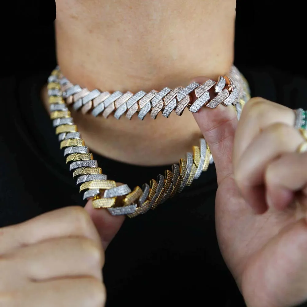 Cuban Link Chain Necklace And Bracelet Set For Men 19mm Iced Out_voghion.com