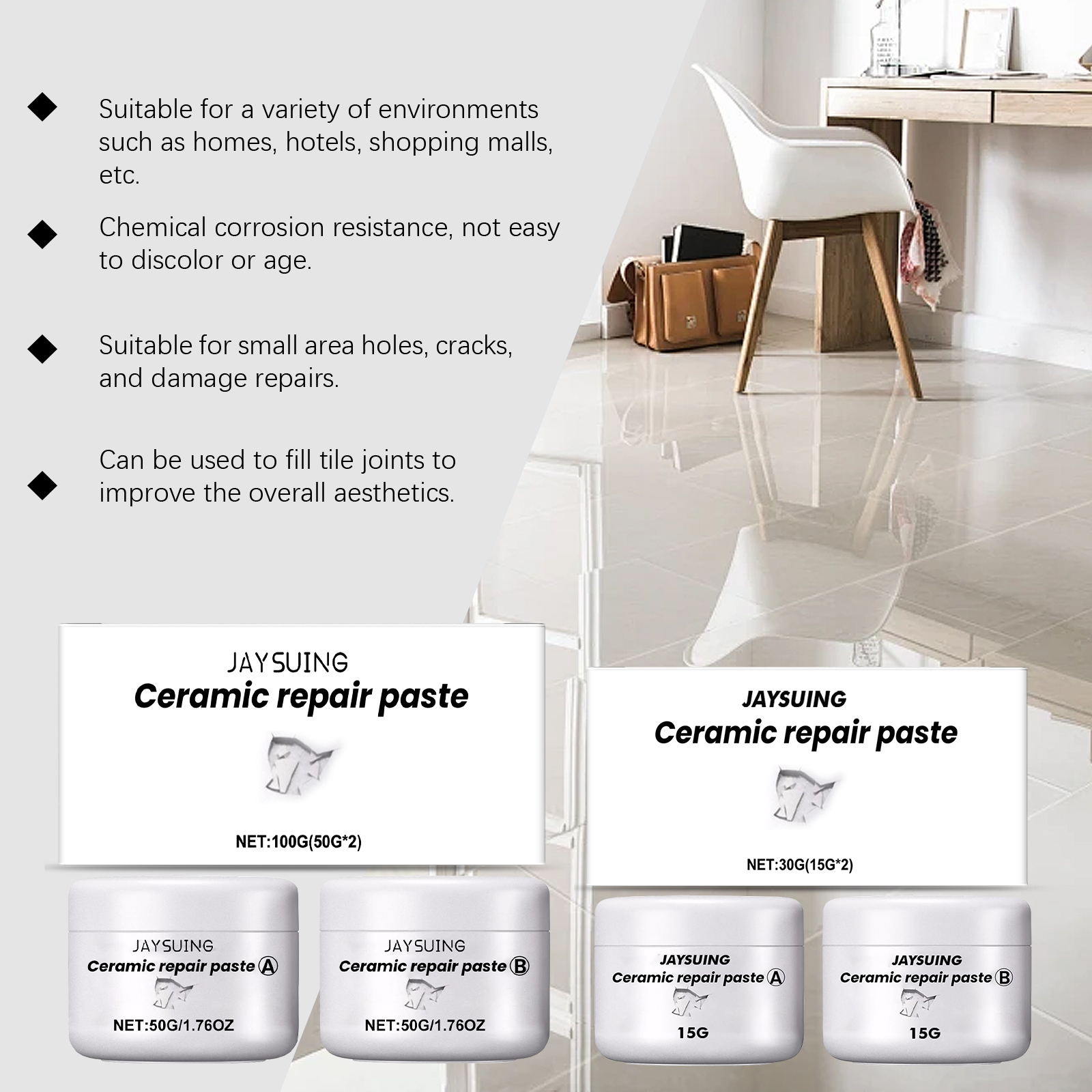 Jaysuing Tile Repair Ceramic Paste Toilet Marble Pit Glaze Repair Ceramic Tile Adhesive_voghion.com