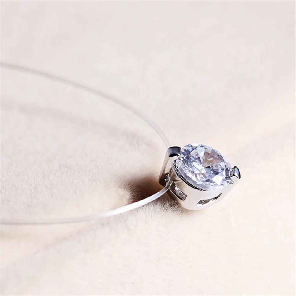 Vendita calda Choker Invisible Fish Line Collana di cristallo Pendenti Collo Zircone Donna Clavicola Catena Lady Feminino Collare_voghion.com