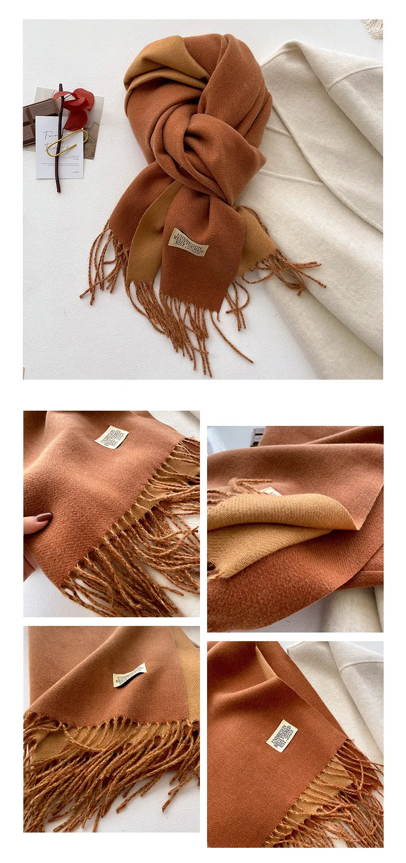 Sciarpa da donna in cashmere, 100% lana, calda e morbida, tinta unita, invernale, collo scialle 241007_voghion.com