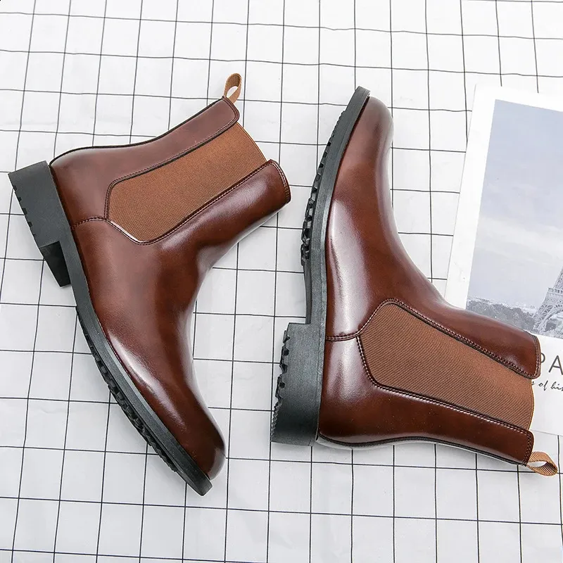 Classic British Style Men Formal Chelsea Boots In Split Leather_voghion.com