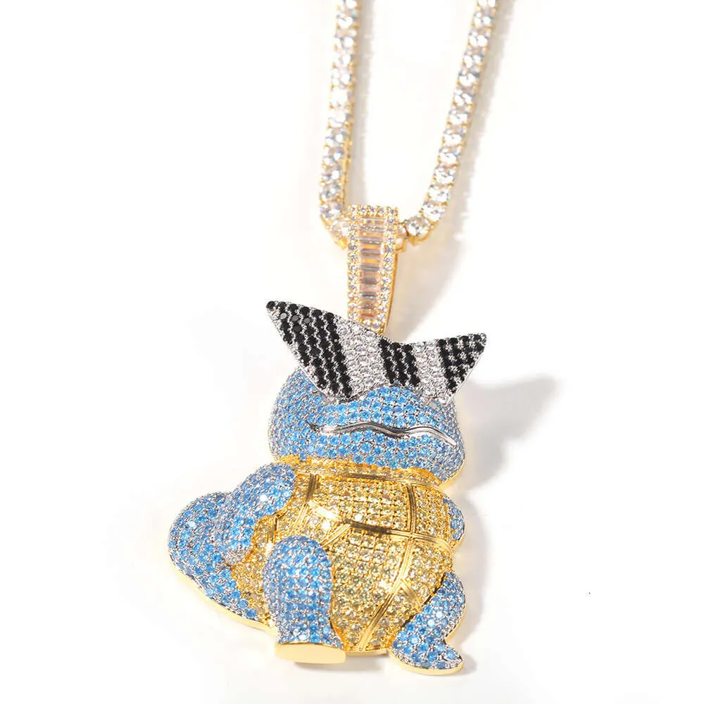 Collana con ciondolo a forma di tartaruga Jeannie dei cartoni animati hip hop, con ciondolo a forma di catena e personalità, con diamanti taglio brillante, in oro e argento sterling._voghion.com