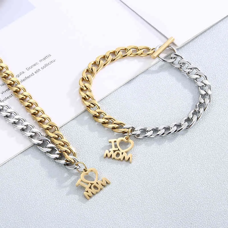 Set di gioielli in acciaio inossidabile Kalen, 6 stili, con ciondolo a forma di cuore, a forma di farfalla, con chiave e scritta "Amo la mamma", collana e bracciale._voghion.com
