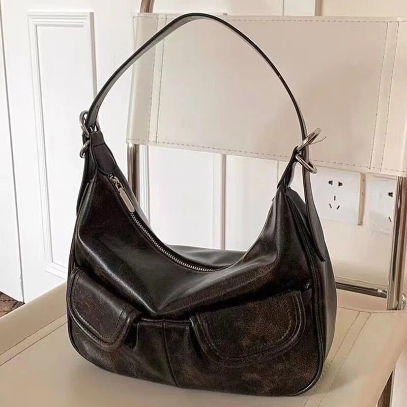 Ladies Solid Color Shoulder All-match Simple Multifunction Handbags Large Capacity Underarm Bags for Women Hobo Purse_voghion.com