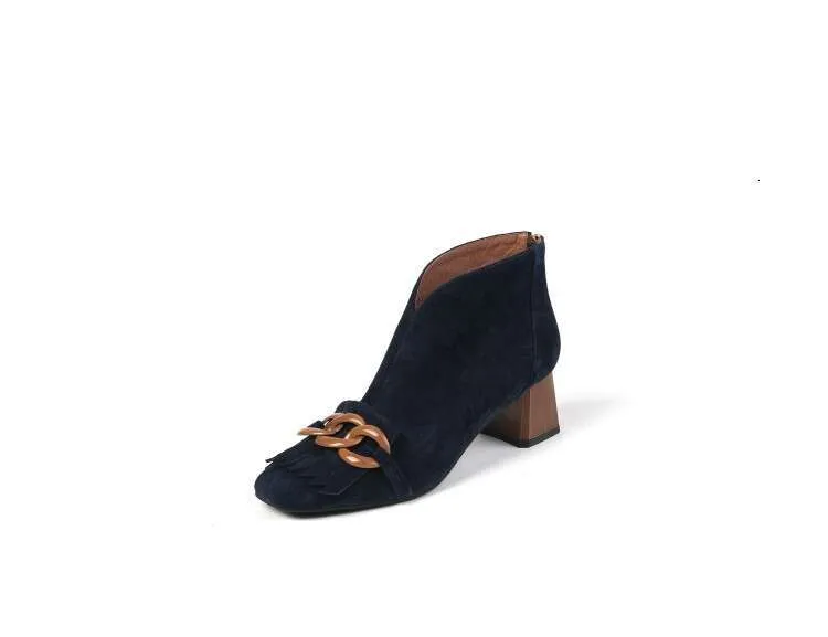 New Autumn/Winter Women Sheep Suade Toe Square Heel Mid-Heel Ankle Boots Fringed Zipper Fashion Office Lady Shoes_vogvips.com