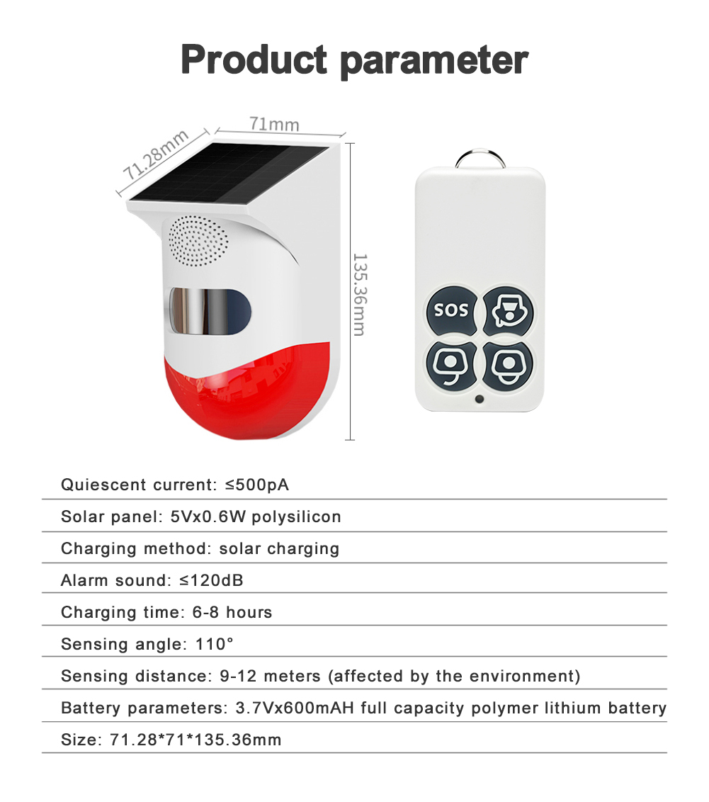 Sensore di allarme a infrarossi solare RF433 Telecomando wireless Sirena di allarme antifurto per la sicurezza domestica Sensore di movimento PIR Rilevatore_voghion.com