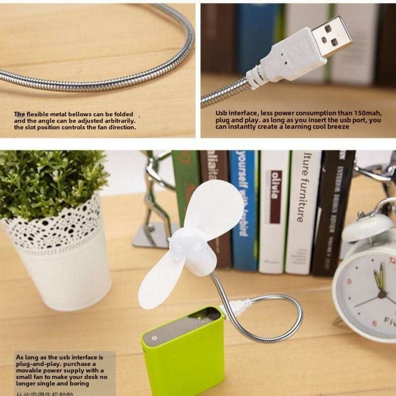 Draagbare mini slangvormige kleine laptop, USB-powerbank, desktopventilator, stille ventilator_voghion.com
