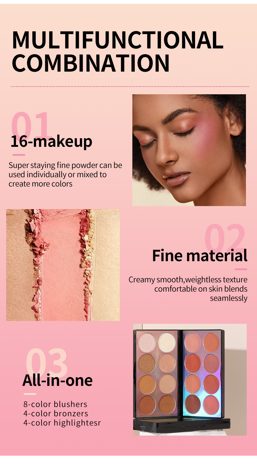 Makeup Matte Blush Contouring All In One Face Brightening Highlight Pearlescent Eyeshadow Palette_voghion.com