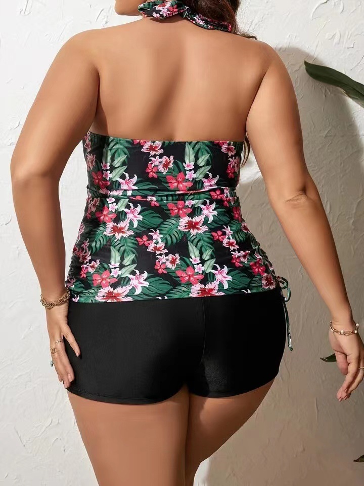 Damen Bikini in großer Größe, mit Seitenschlitz, bedruckt, mit Kordelzug, Neckholder, Krawatte, rückenfrei, Boxer, sexy, modisch_voghion.com