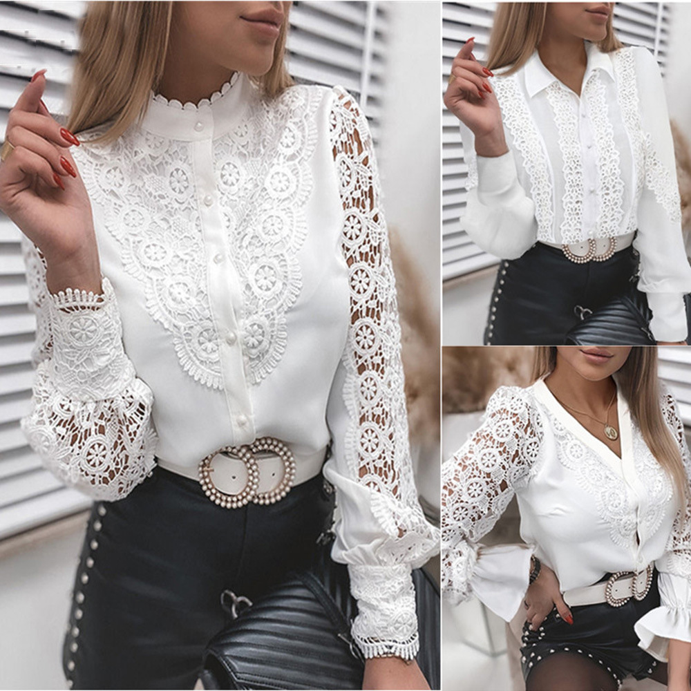 Cardigan à col en V en dentelle de couleur unie pour femme