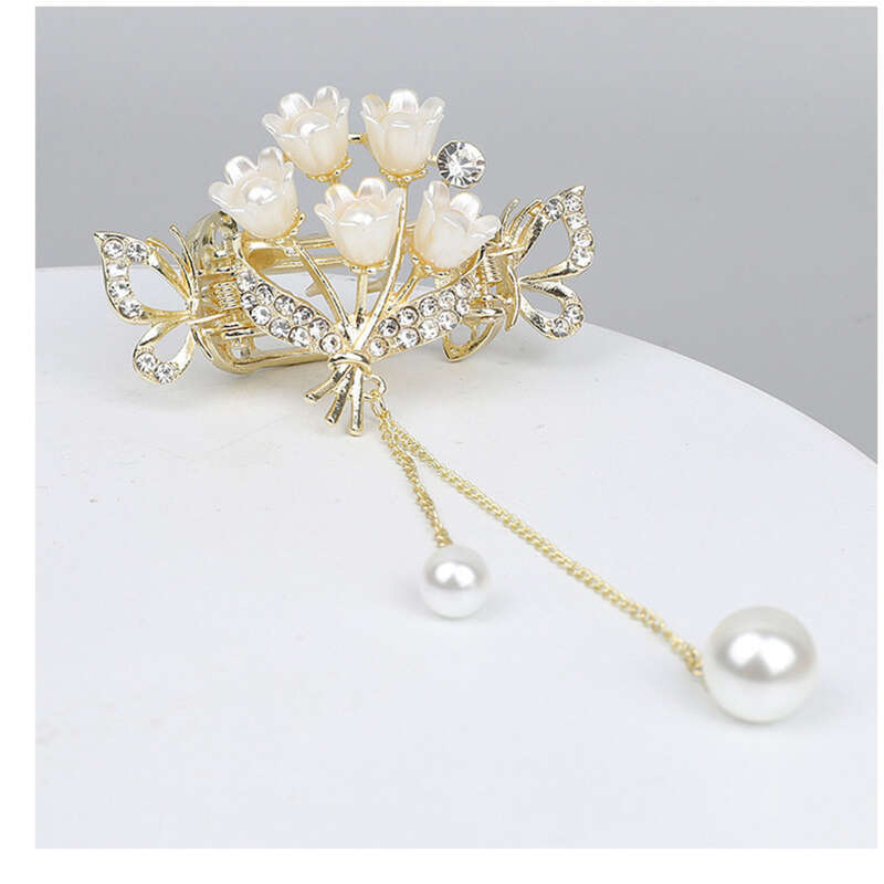 Nappa a forma di campana di diamanti d'acqua con volume, piccola clip di presa sulla parte posteriore della testa, accessorio per capelli legato a metà_voghion.com