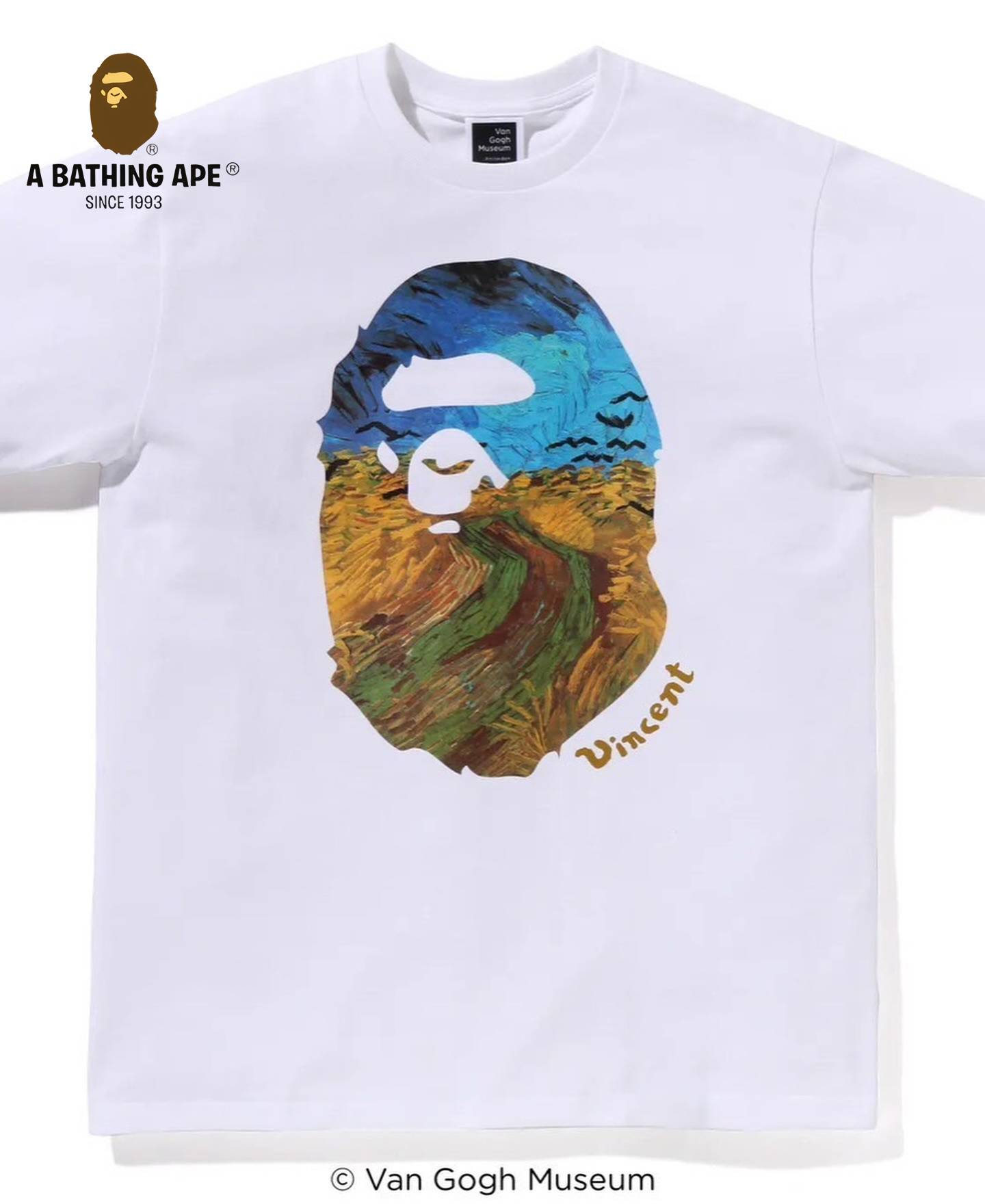 A Bathing APE 2025 New Collaboration Van Gogh Series BAPE X Van Gogh Museum Ape Head Canvas Art III Tee Unisex Pure Cotton Top W