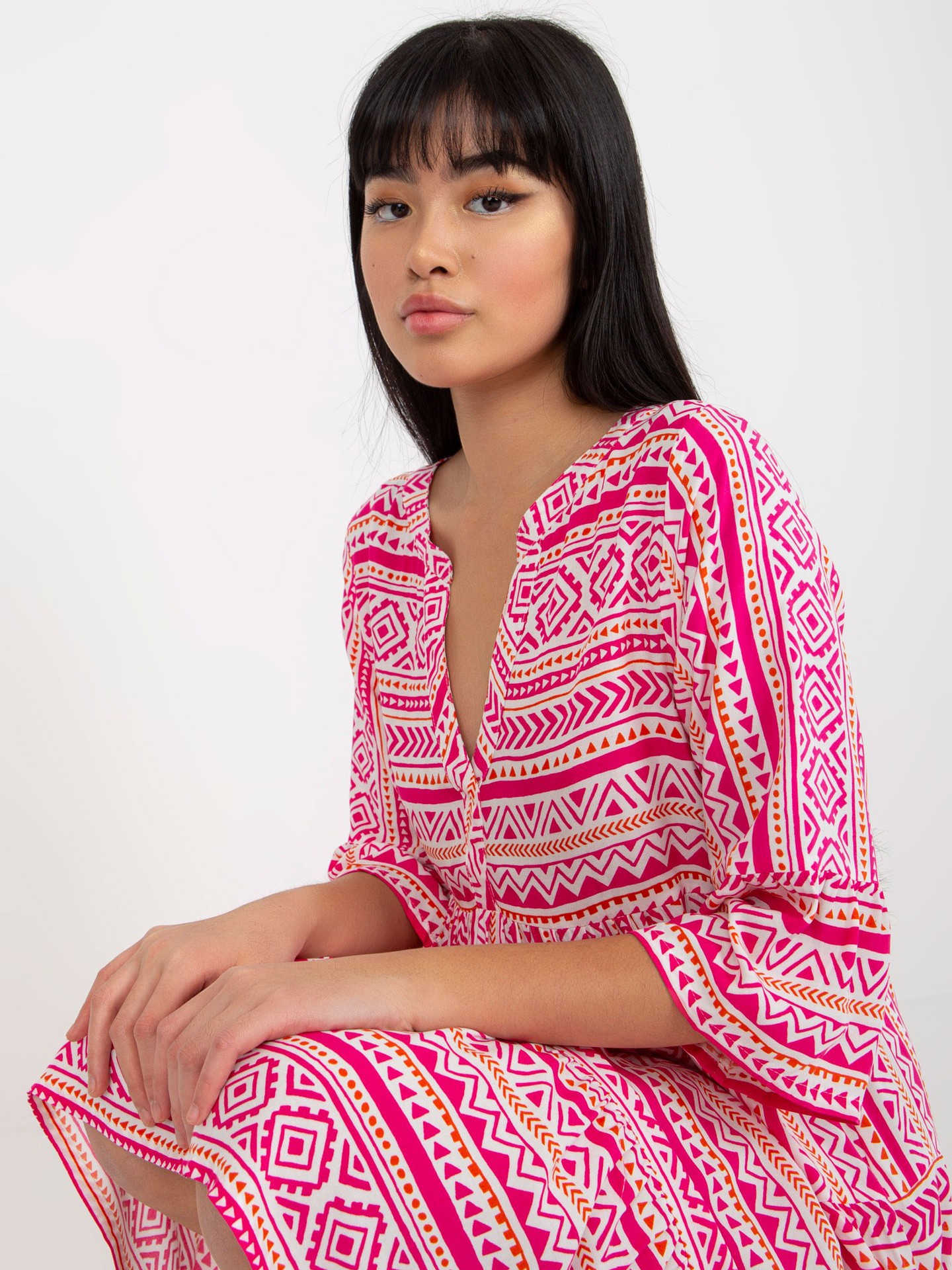 Abito da donna con gonna corta casual con scollo a V allentato estivo 2023_voghion.com