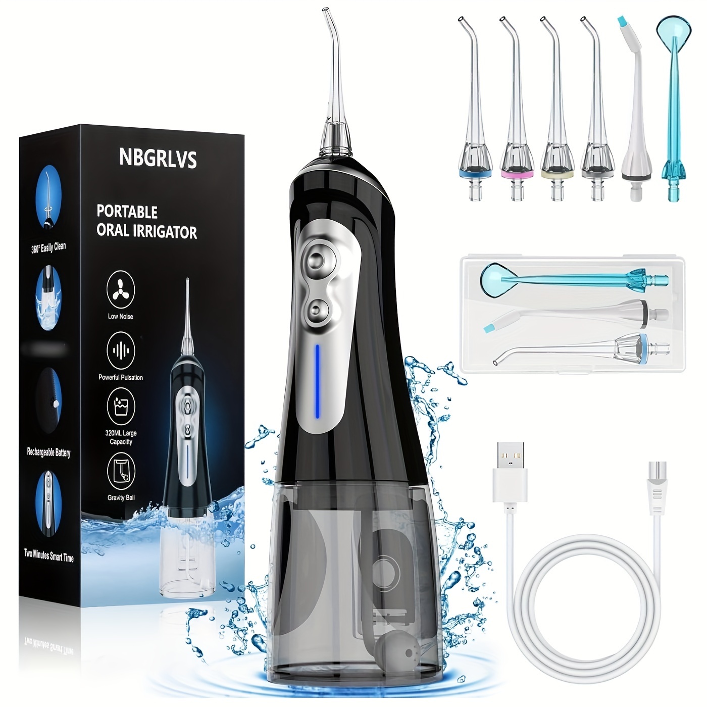 Hydropulseur dentaire sans fil pour le nettoyage des dents, 2000 mAh, puissant irrigateur buccal, 320 ml, portable et rechargeable, pour la maison et les voyages