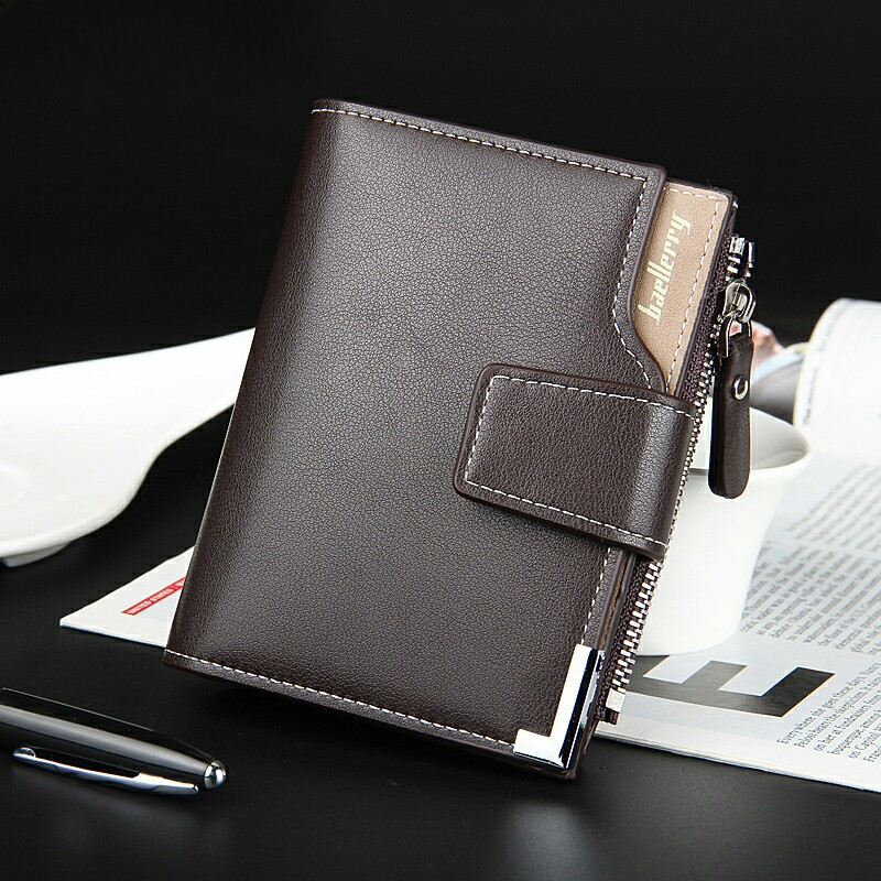 Baellerry coréen décontracté hommes portefeuille multifonctionnel portefeuille fermeture éclair boucle tri-fold porte-monnaie portefeuille