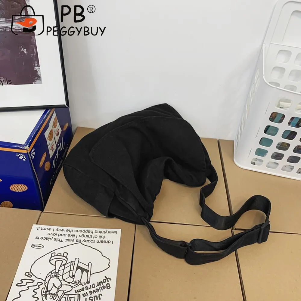 Borsa a tracolla in tela lavata da donna, grande capacità, tracolla regolabile, stile retrò, con tracolla, tracolla, shopping bag_voghion.com