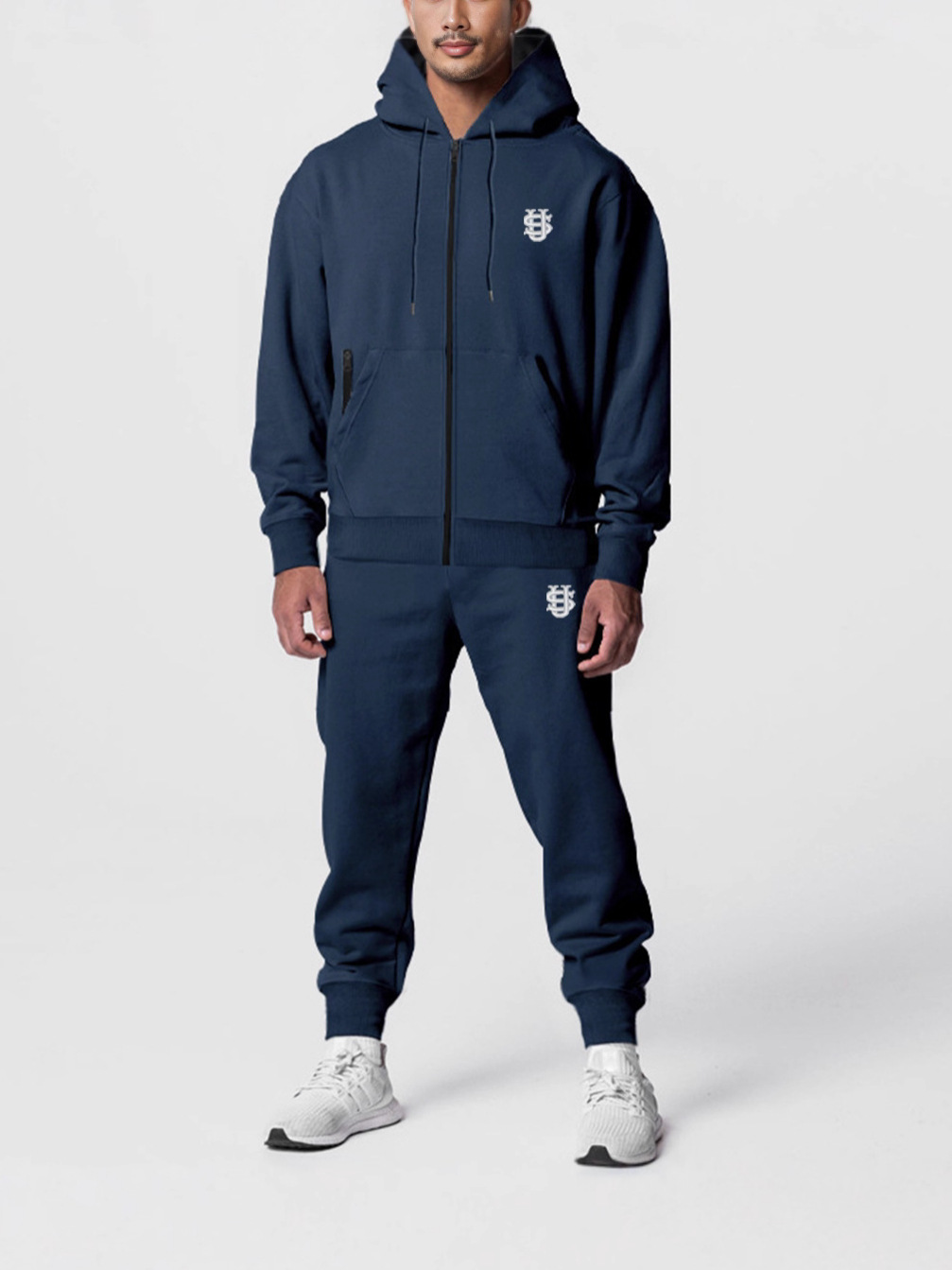 Men’s Letter Embroidered Fleece Set – Hooded Tracksuit With 3D Patches, Streetwear Lounge Outfit