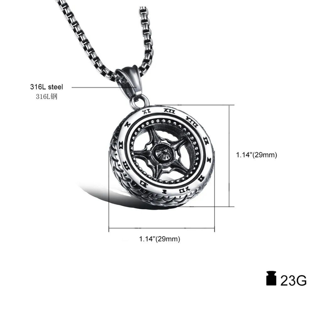 Ogrlice s privjeskom od čelika, boje Sier i crnih rimskih brojeva, s trkaćim gumama, automobilskim gumama, titanijem i nehrđajućim čelikom za muškarce_voghion.com