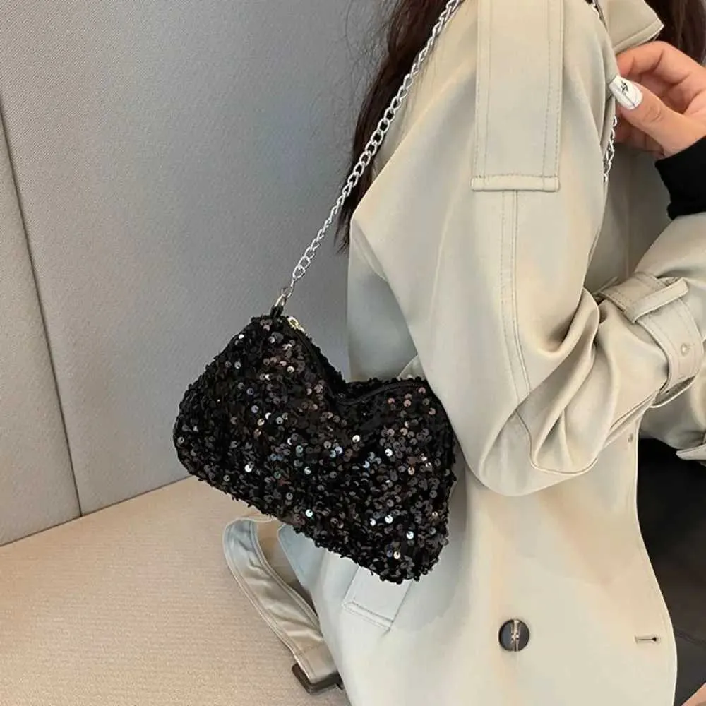 Chain cross body solid color Korean sequin shoulder bag mobile wallet Y241019_voghion.com