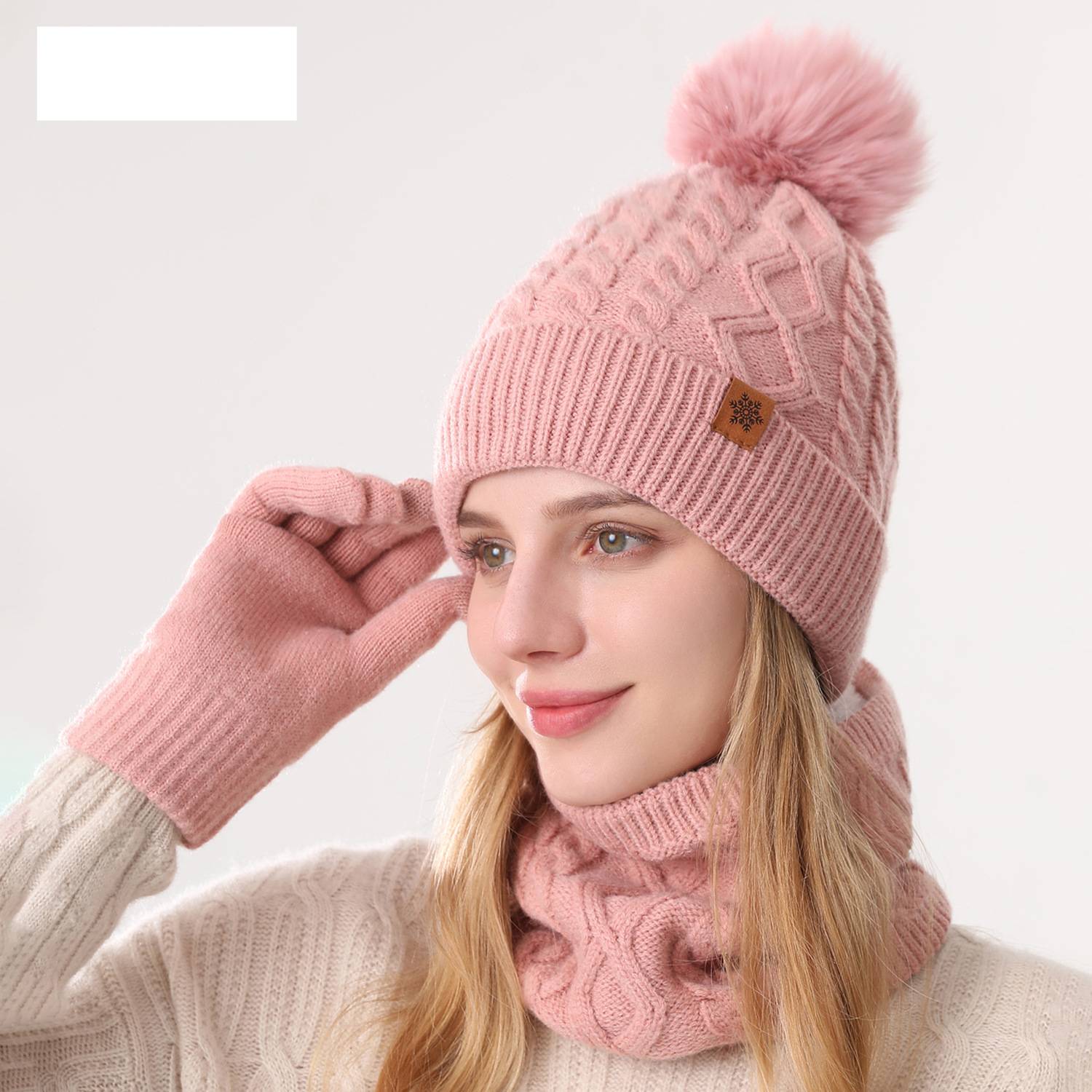 JUND Kışlık Örgü Şapka Atkı Eldiven Seti – Polar Astarlı, Çift Katmanlı, Sıcak ve Şık Kadınlar İçin – Geometrik Elmas ve Kablo Büküm Tasarımı_voghion.com