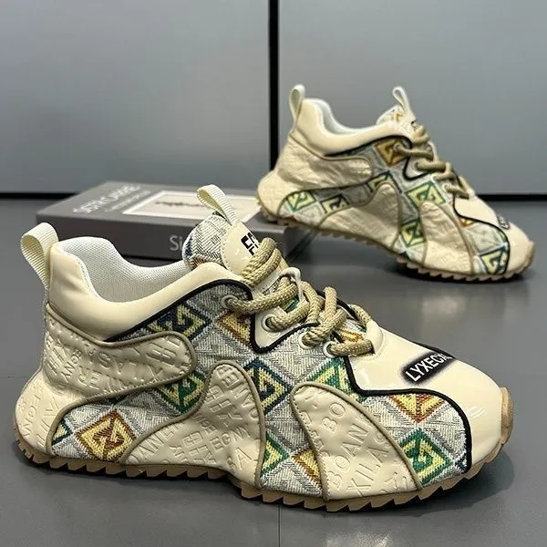 Clunky Soft-Soled New Men's Breathable Thick-sole Heightened Athleisure Trend Shoes Red Free shipping Lhshoe_voghion.com