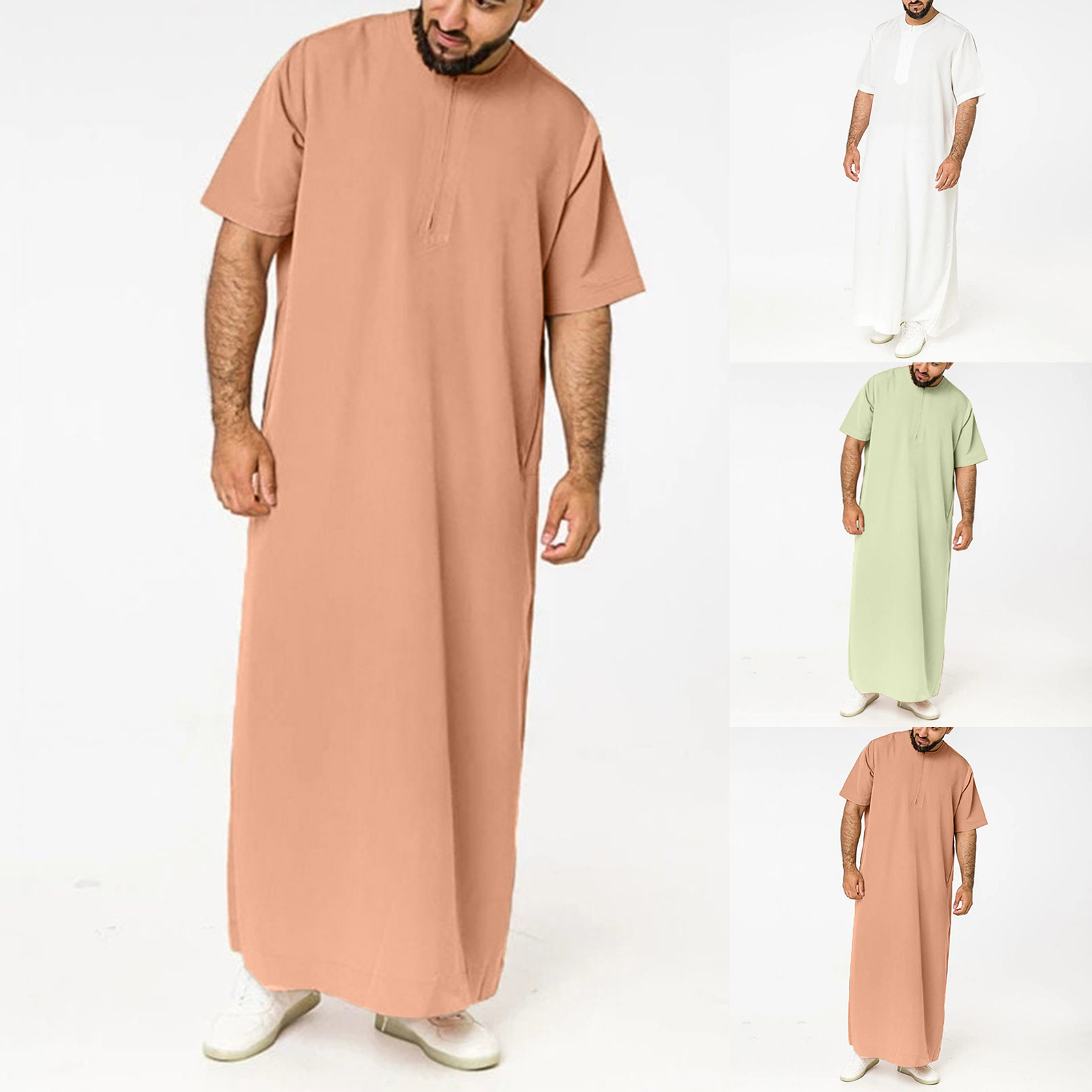 2024 New Muslim Middle East Arab Dubai Malaysia Men's Shirt Zipper Muslim Robe_voghion.com