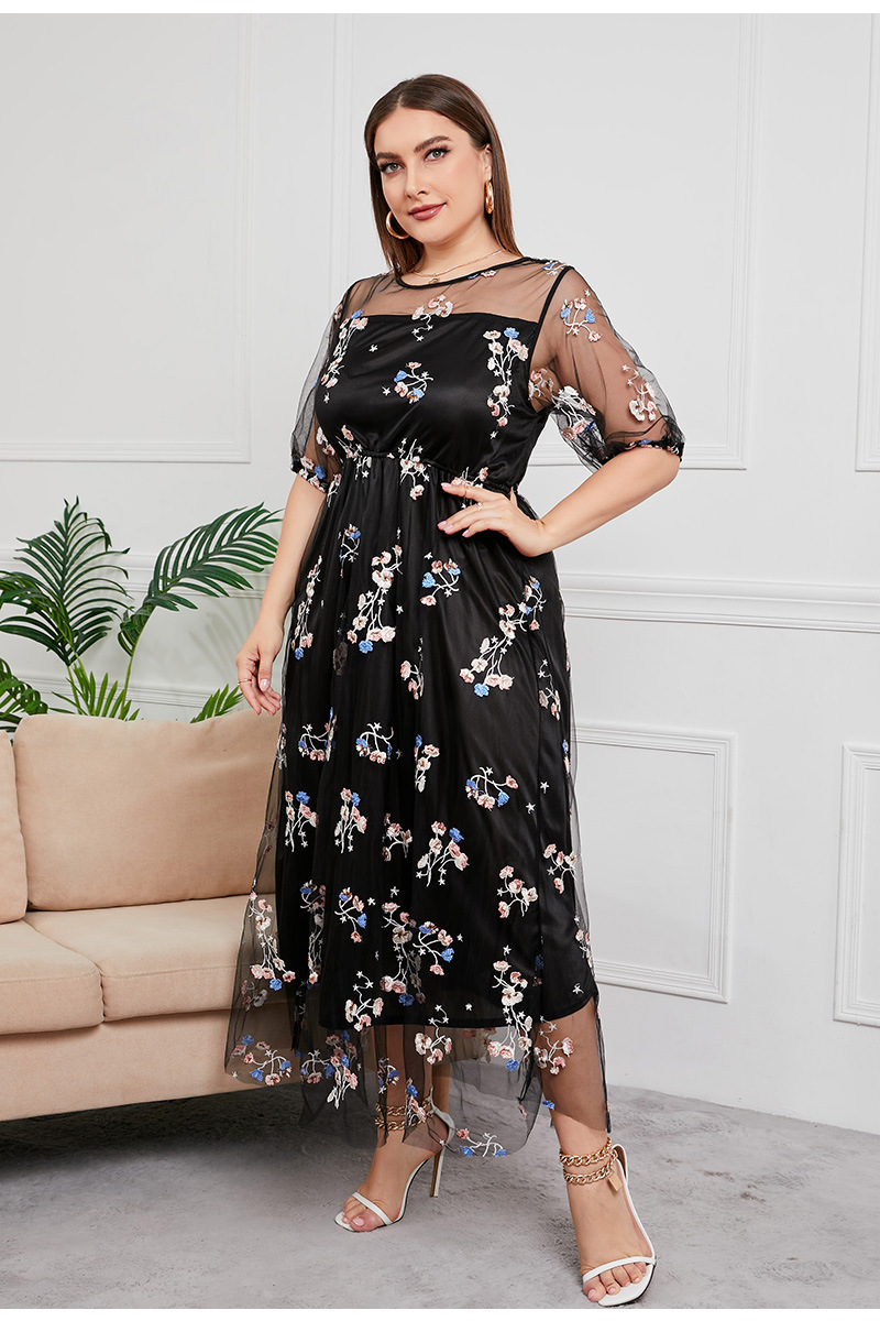 Elegant Women's Plus Size Mesh Dress For Banquet And Evening Party_voghion.com