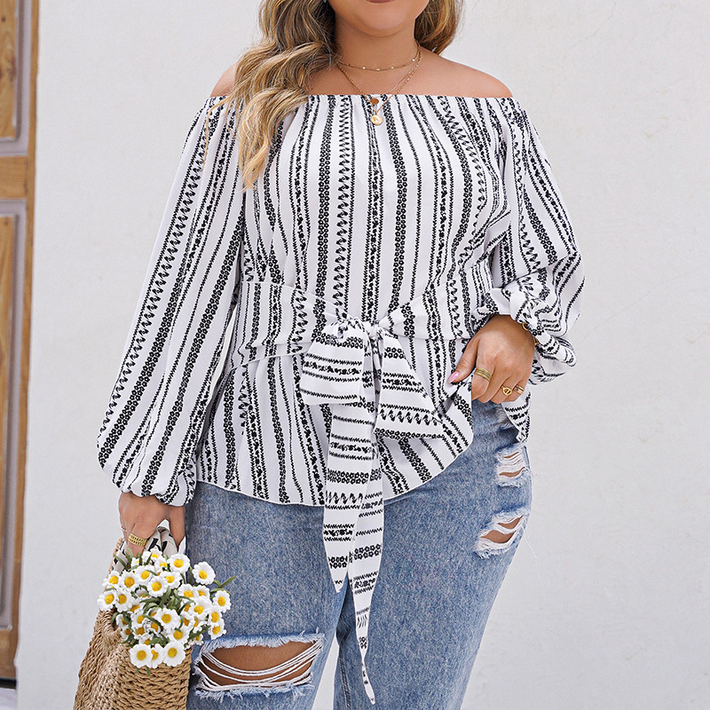 Women's temperament one-shoulder long-sleeved versatile printed shirt women_voghion.com