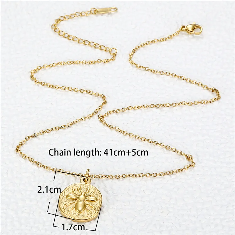 Coliere cu pandantiv simple Ins Metal rotund insecte colier elegant femei oțel inoxidabil claviculă lanț modă punk_voghion.com