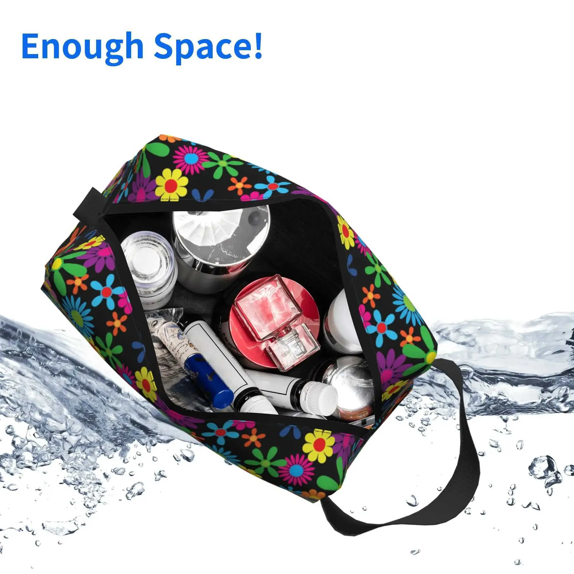 Trousse de maquillage de voyage étanche de grande capacité avec poignée pour femmes Hippie Wer Y241023_voghion.com