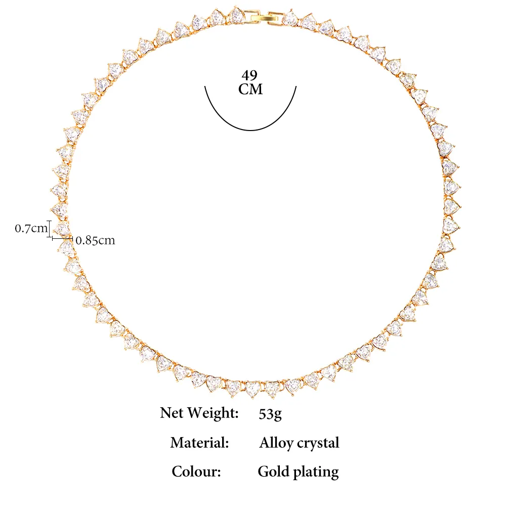 Ķēdes Modes Bling Bruģēts A-Z kursīvs Sākotnējais burts Sirds Tenisa kaklarota Sievietēm CZ Crystal Chain Hip Hop Rotaslietas_voghion.com