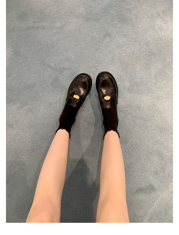 Autumn Retro Gold Buckle Single Shoes Thick Heel Platform Small Leather Shoes British Style Loafers Women_vogvips.com