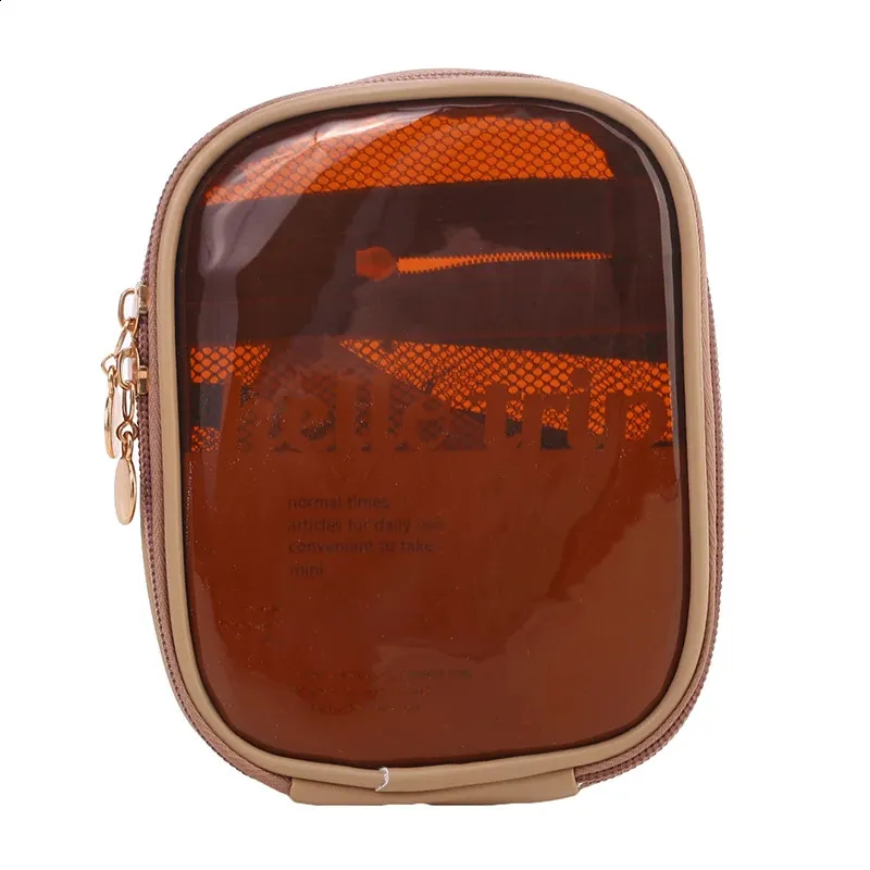Mini organiseur de voyage transparent, petite trousse de maquillage mignonne et preppy, trousse de toilette à fermeture éclair pour cosmétiques, pochette pour pièces de monnaie pour femmes_voghion.com