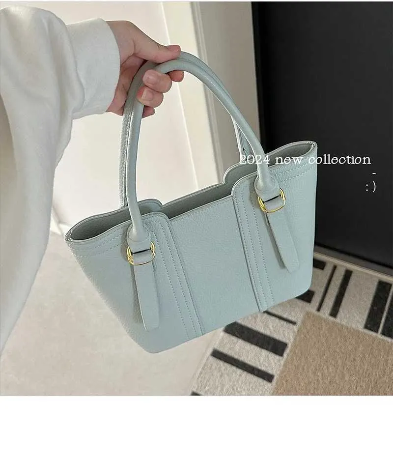 Teksturowane torebki damskie Solidne miękkie skórzane torby typu bucket Duża pojemność Damska torba crossbody do pracy Letnia mięta_voghion.com
