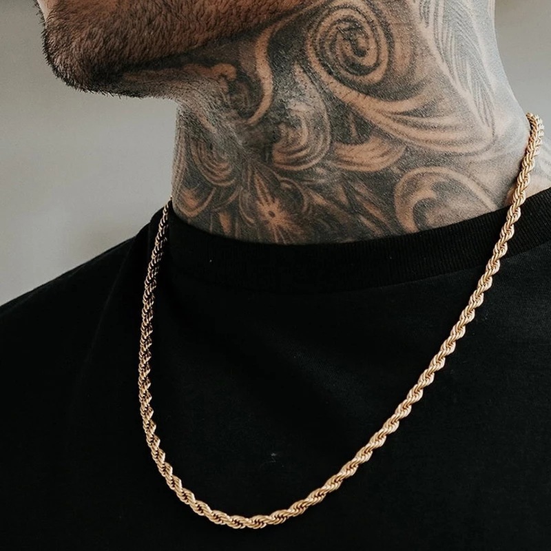 Cadena trenzada para hombre, cadena de tendencia de hip hop, collar para hombre, cadena de cuerda trenzada con accesorios de ropa de cadena