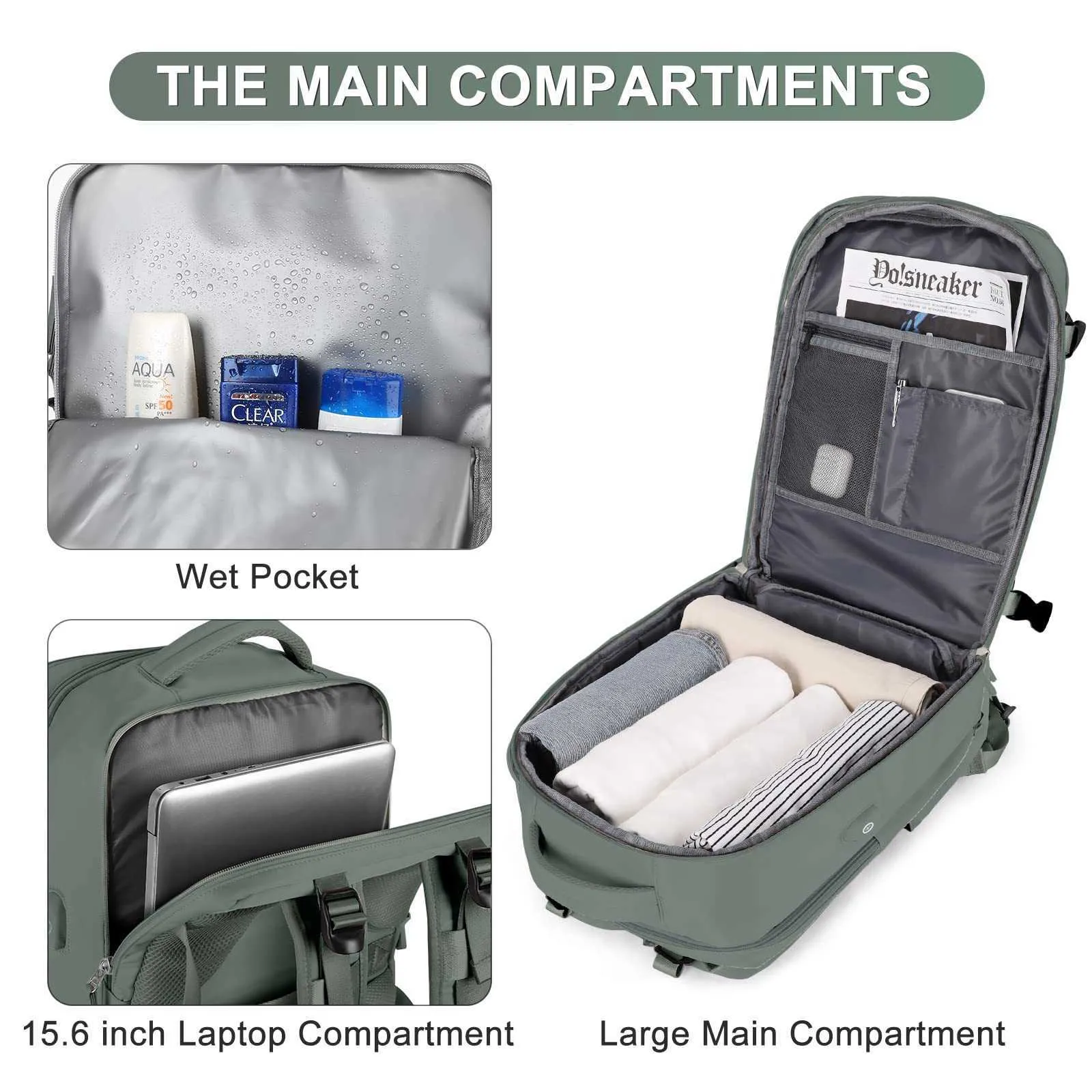 Sac à dos de sport imperméable pour femmes, grands sacs de voyage pour hommes, sac à dos pour ordinateur portable, voyage, chargeur USB, étudiants, écoleba241107_voghion.com