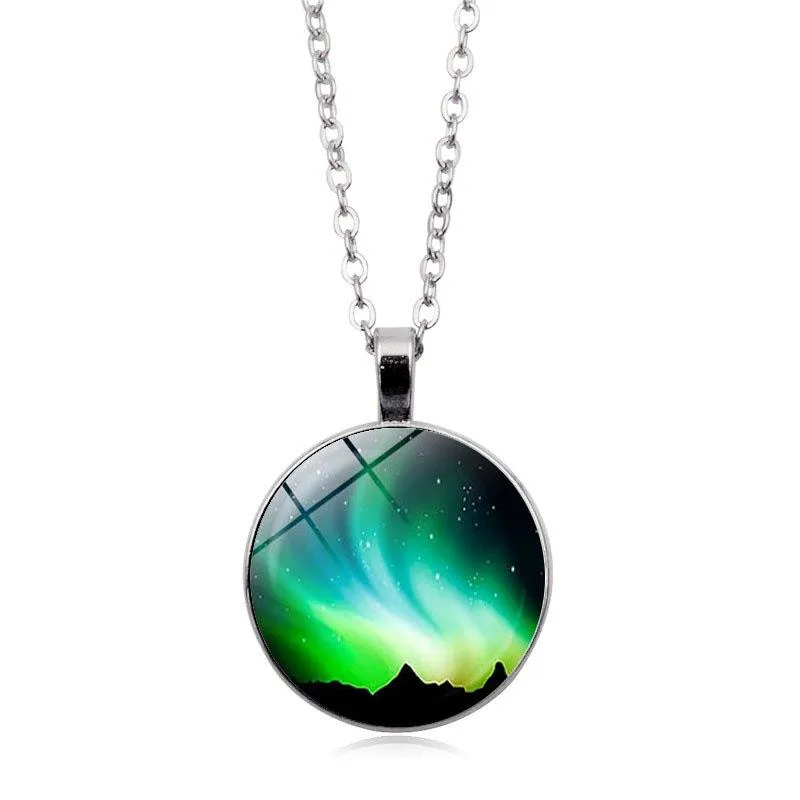 Collier avec pendentif cabochon en verre aurore boréale verte pour femmes et filles, meilleur cadeau de festival_voghion.com