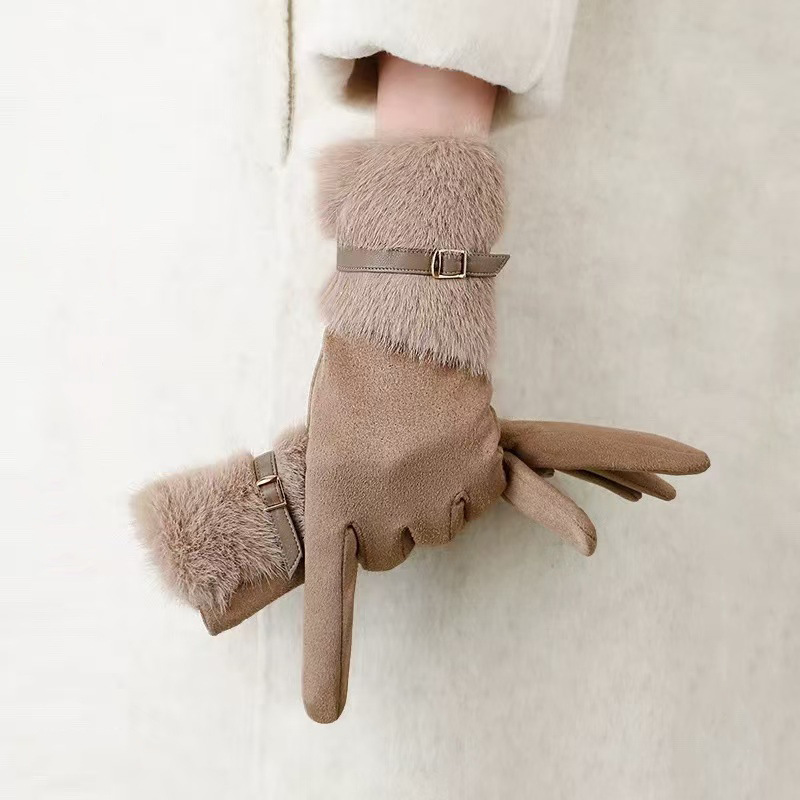 Woolen Suede Winter Fashion, Warm Outdoor Gloves, Windproof And Cold Proof, Suitable For Women's Gloves
