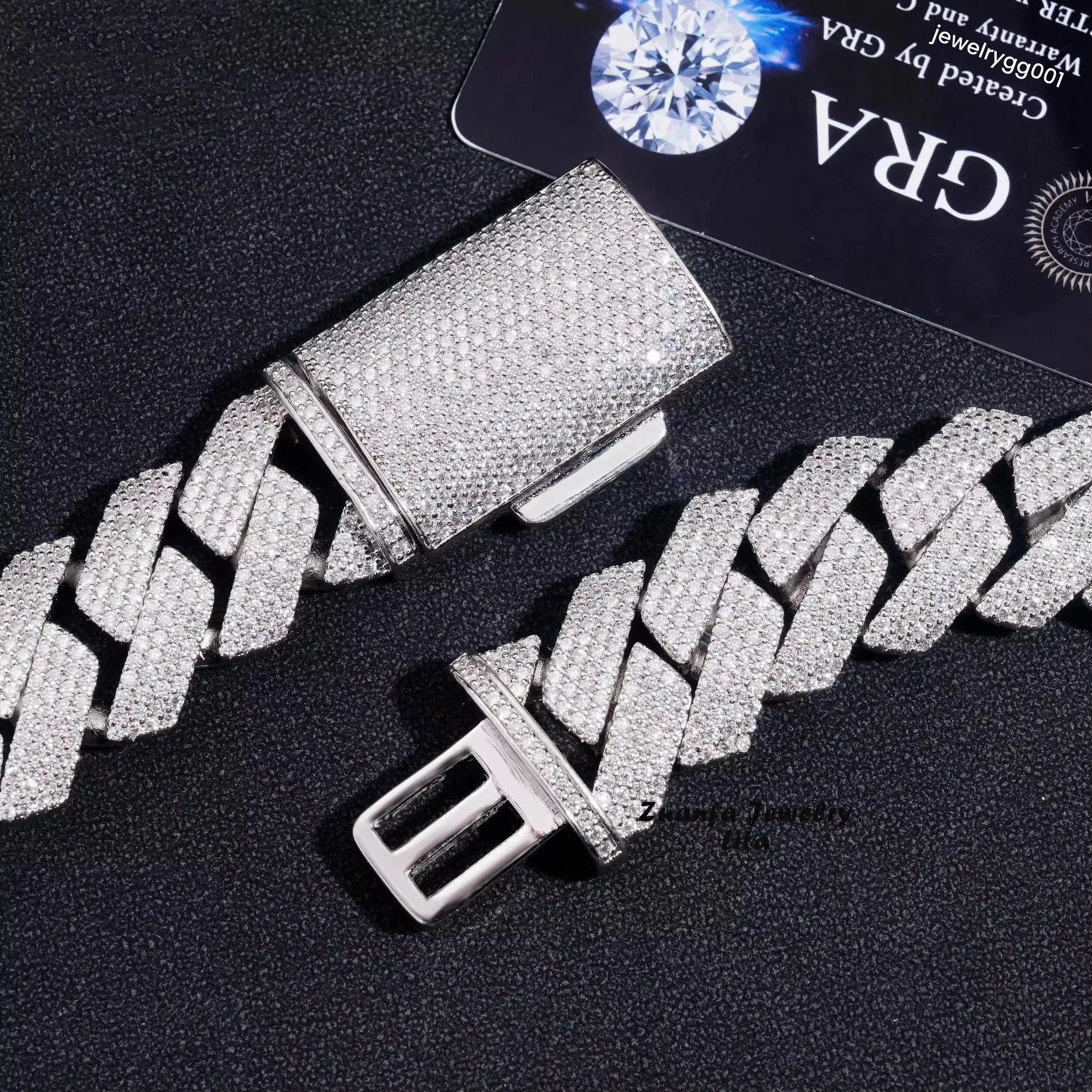 Colar cubano K com 3 fileiras de moissanita, 20 mm, correntes douradas, gargantilha com garras, corrente personalizada com glacê, designer hip hop_voghion.com