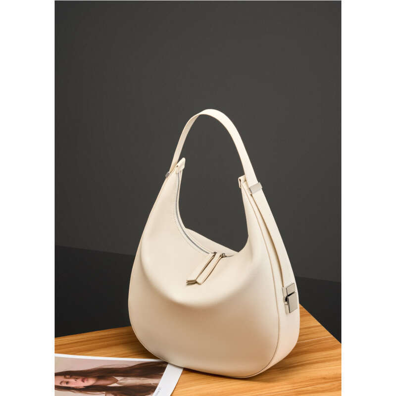 2024 Herbst Nischendesign Rindsleder Unterarm Schulter Crossbody Tote Leder Crescent Bucket Bag, Damentasche_voghion.com