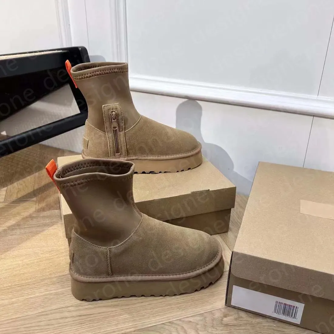 W Dipper Tasman Platform DIPPER Chesut Fur Slides Sheepskin Classic Ultra Mini women Snow boots Winter plush and thick_voghion.com