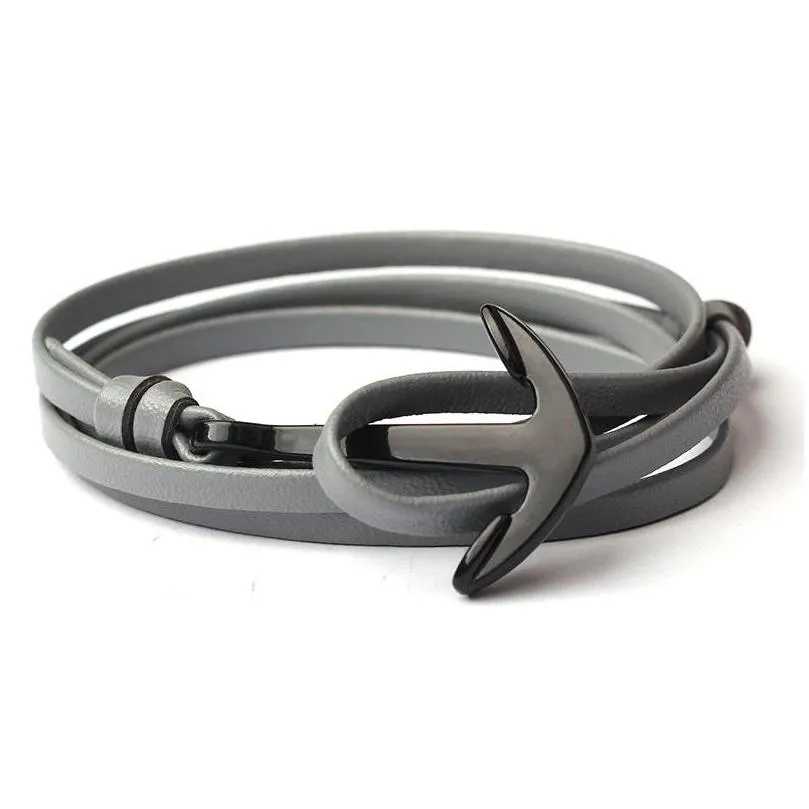 Braccialetto Charm Mticolor in pelle fatto a mano, braccialetti avvolgenti autentici con polsino regolabile, consegna a goccia con ancora per nave, gioielli Br_voghion.com