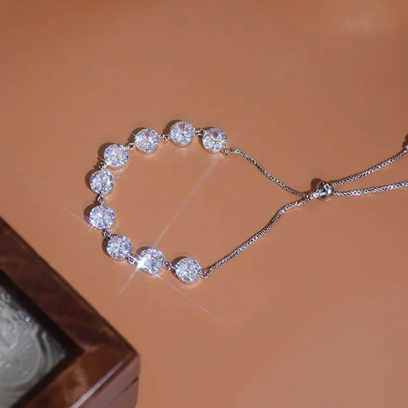 Crystal Zircon Bracelet For Women Adjustable Silver Colour Bangle_voghion.com