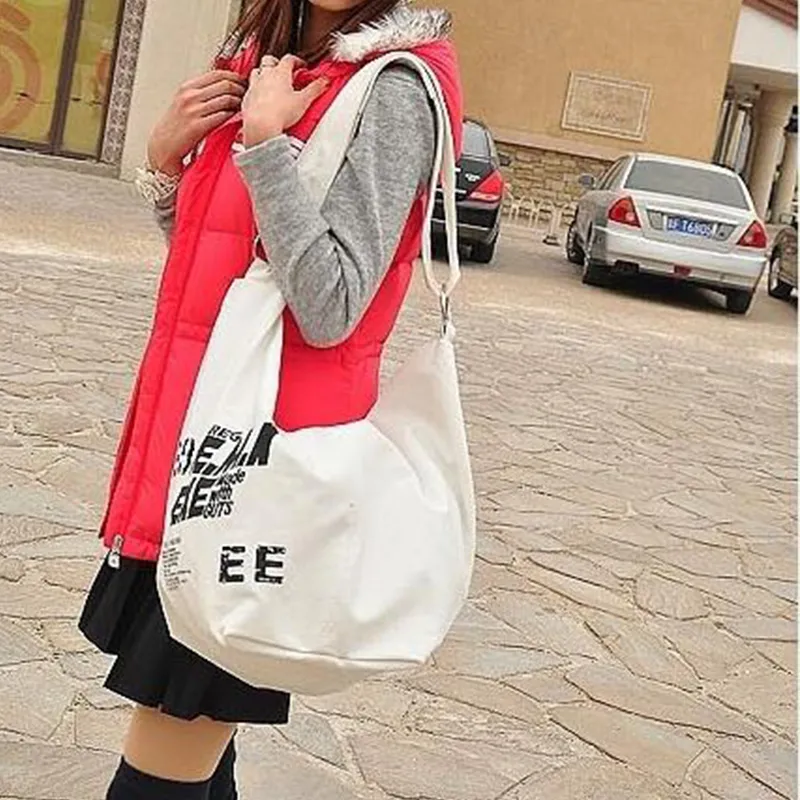 Yogodlns Borsa a tracolla in tela con decorazioni a lettere per donna, grande capacità, borsa da viaggio per studenti, borsa per la spesa_voghion.com