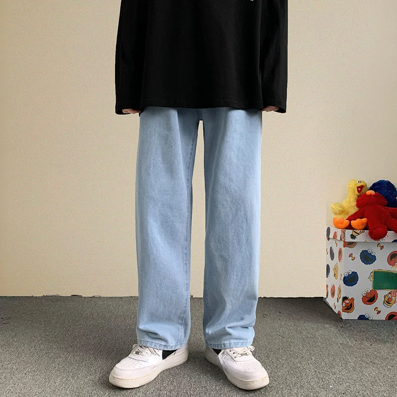 Jean Baggy pour hommes, Streetwear, mode coréenne, ample, droit, jambes larges, pantalon Hip-hop, vêtements de marque, noir, bleu clair, printemps 2024