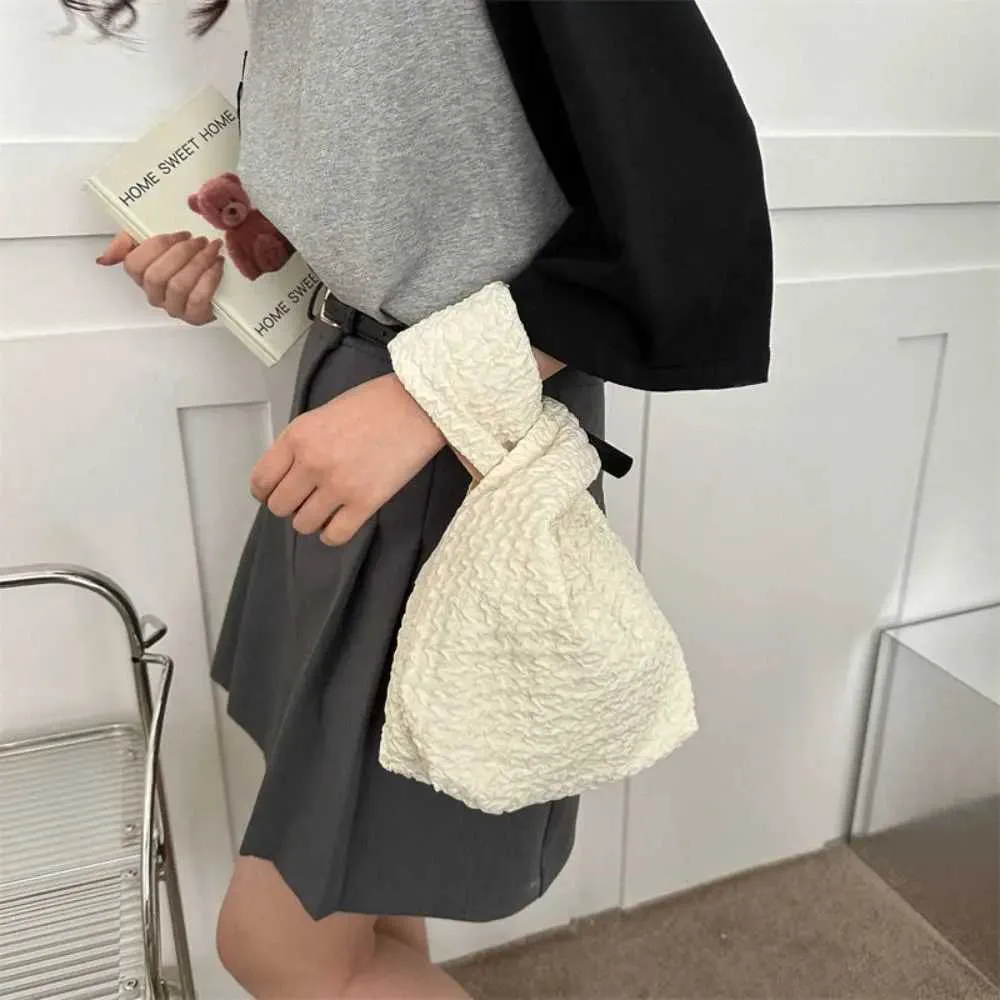 Borsa a mano Oxford semplice con design a nicchia mini plissettata in tinta unita Wen Girls Y241106_voghion.com