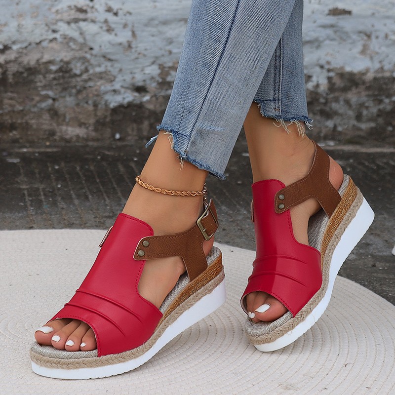 Große Slope Heel Fischmaul für Damen Sommer Neue Schnalle Tragen Strand Sandalen_voghion.com