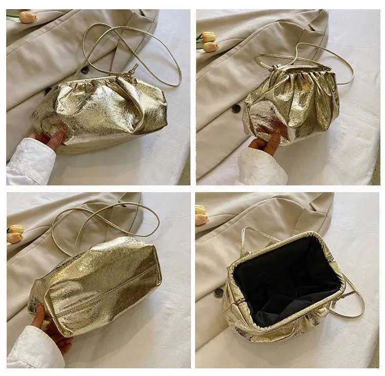 Kleines Design Damen Leder Sier Cloud Gold Umhängetasche Damen Party Clutch Geldbörse Weibliche HandtaschenC241211_voghion.com
